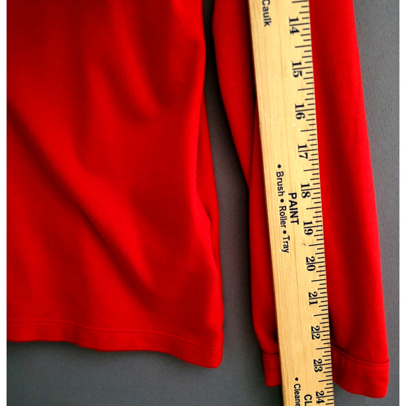 Lands End Henley Top Womens Large Red Ruffle 1/4 Buttons Long Sleeves Stretches - Picture 5 of 8